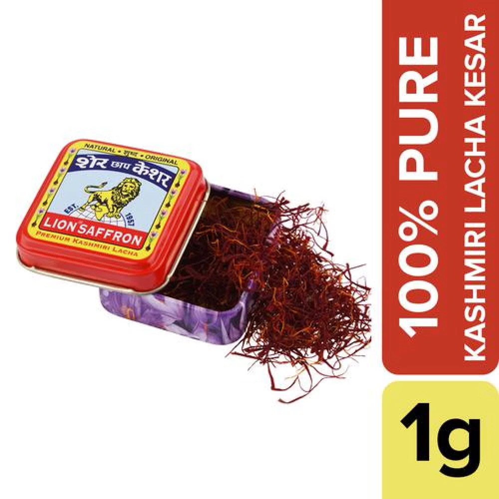 LION SAFFRON Pure Kashmiri Lacha Kesar Certified Grade A+ - Improves Health, 1 g-1.webp